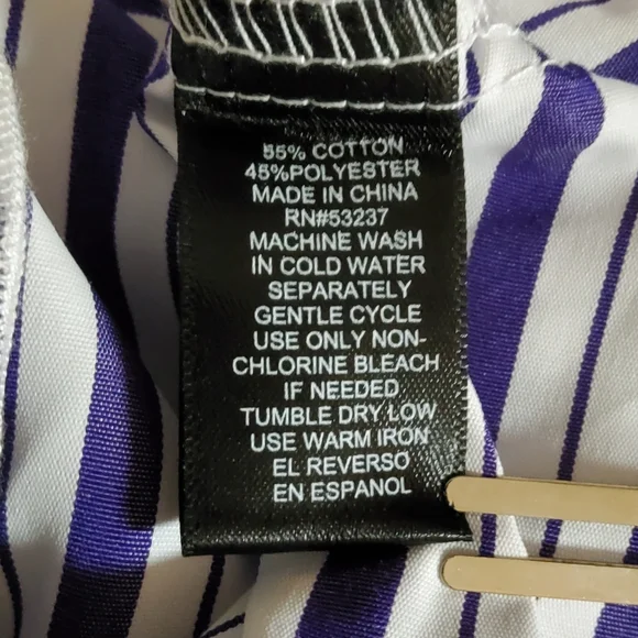 Mlle Gabrielle Purple/White Striped Asymmetrical Fit & Flare Dress Size L - Picture 7 of 8